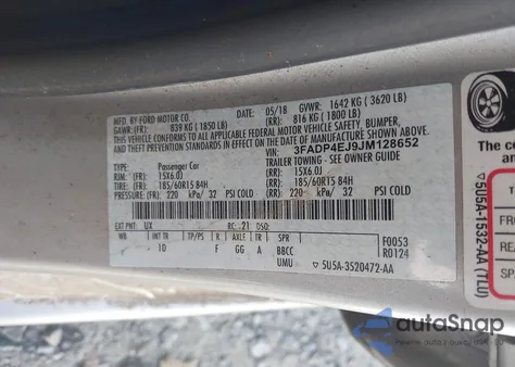 2018 Ford Fiesta Se z USA, uszkodzony, nr VIN 3FADP4EJ9JM128652